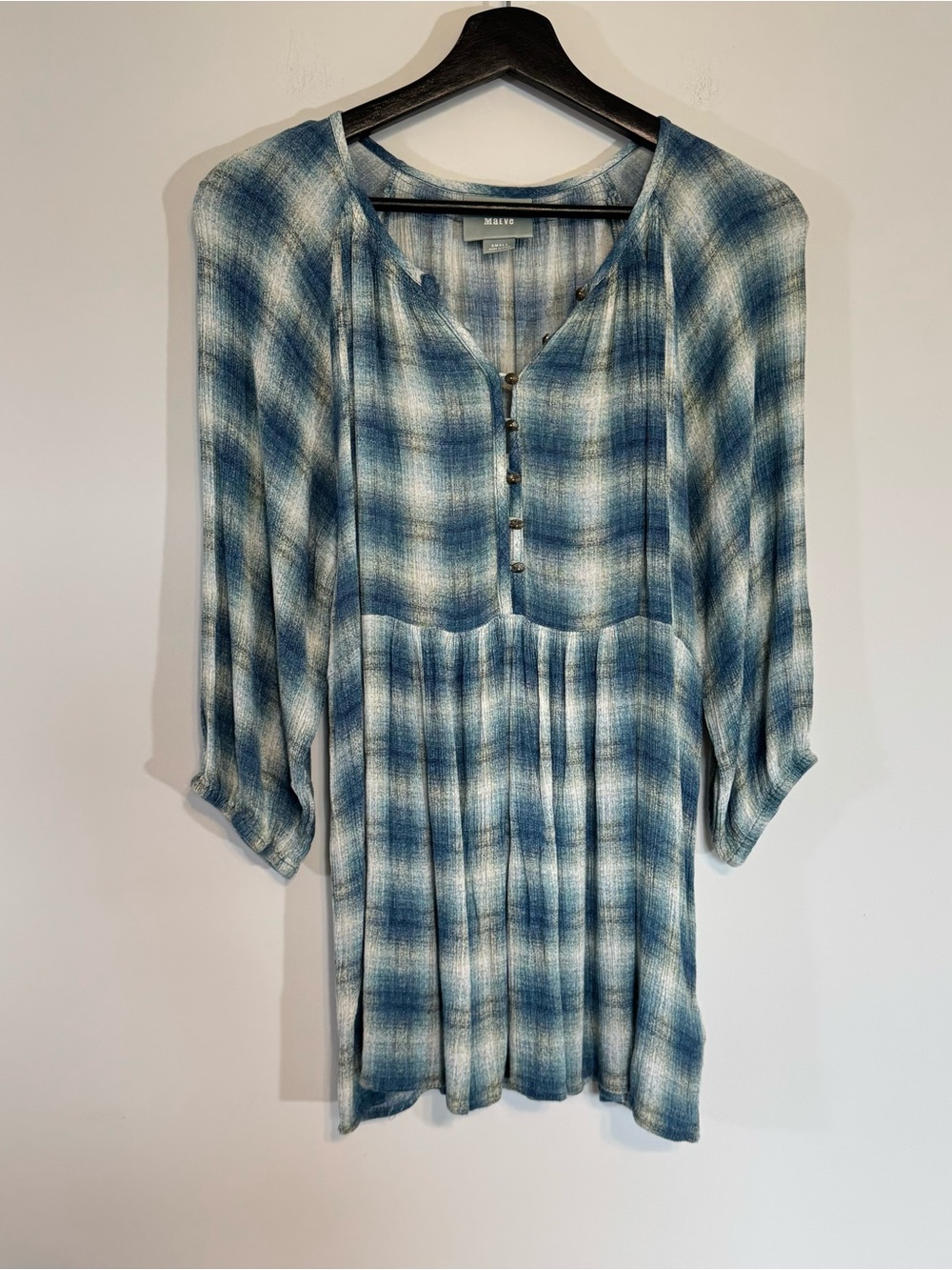 Maeve Anthropologie Blue Plaid Peasant Tunic Top – Size S
